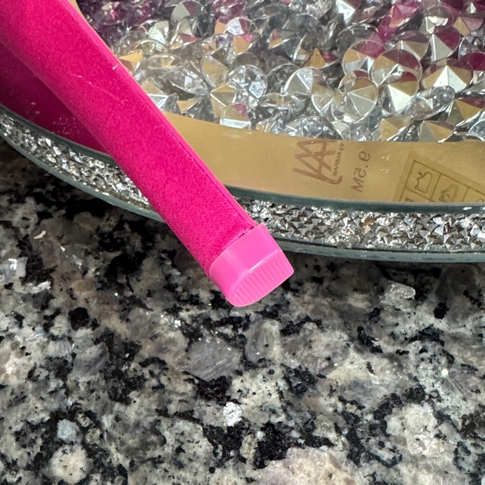 AAJ Pink Satin platform strappy Heels with Rhinestone NWT 9.5 - Picture 14 of 17